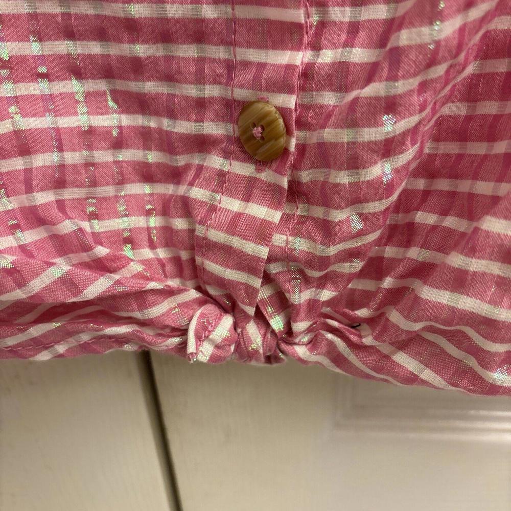 Cat & Jack Pink Striped Iridescent Button Down Top - Girl's Medium (7/8). Casual - Picture 4 of 5